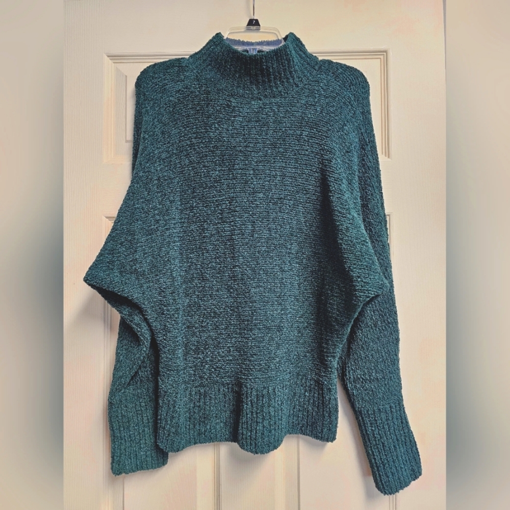 Express emerald dark green chenille cutout sweater Medium
